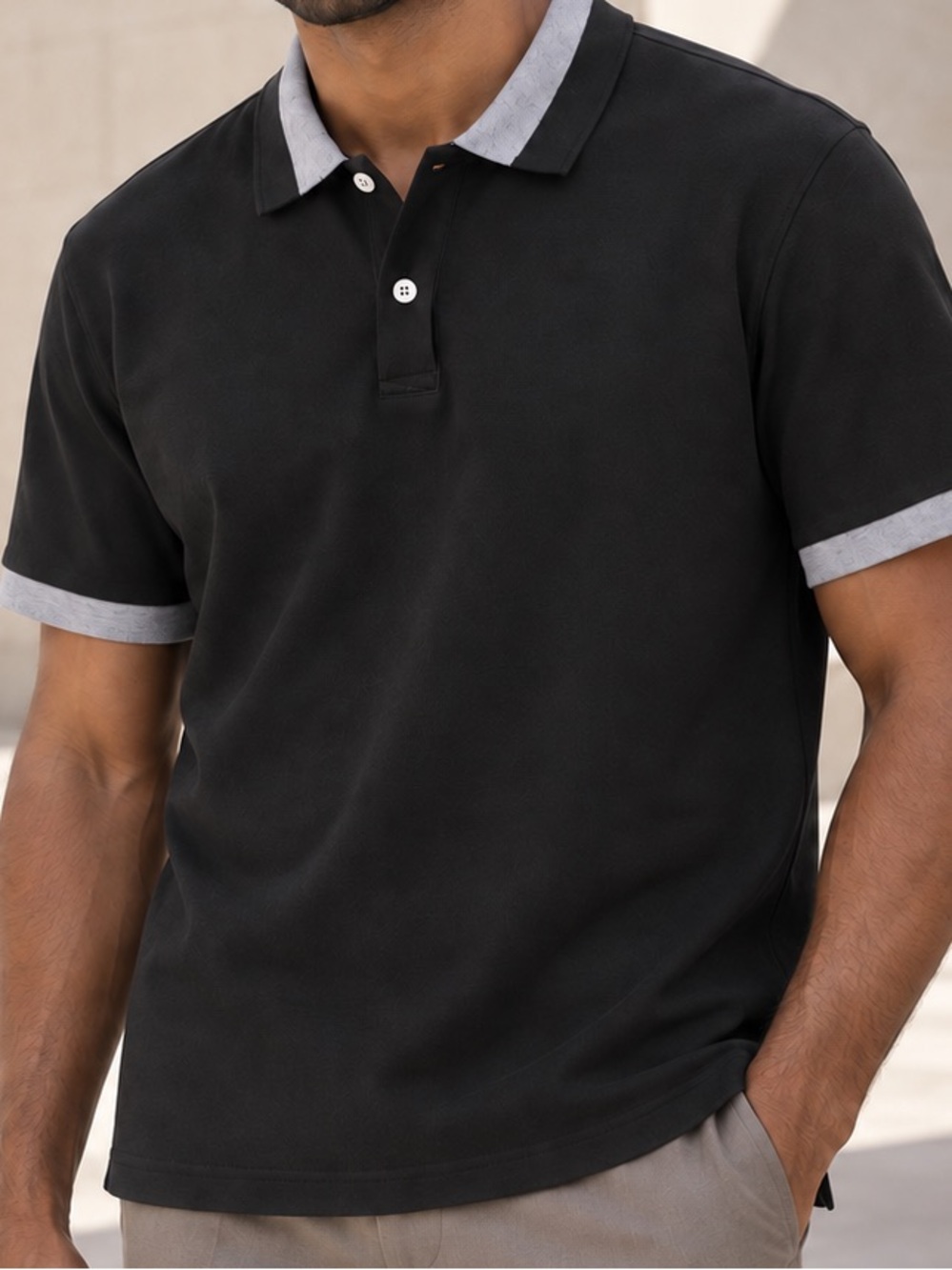 Banana republic Men's Black Polo Shirt with Contrast Trim
